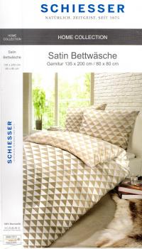 Schiesser Satin Bettwäsche Rauten - weiß / beige - 135 x 200cm - 100% Baumwolle